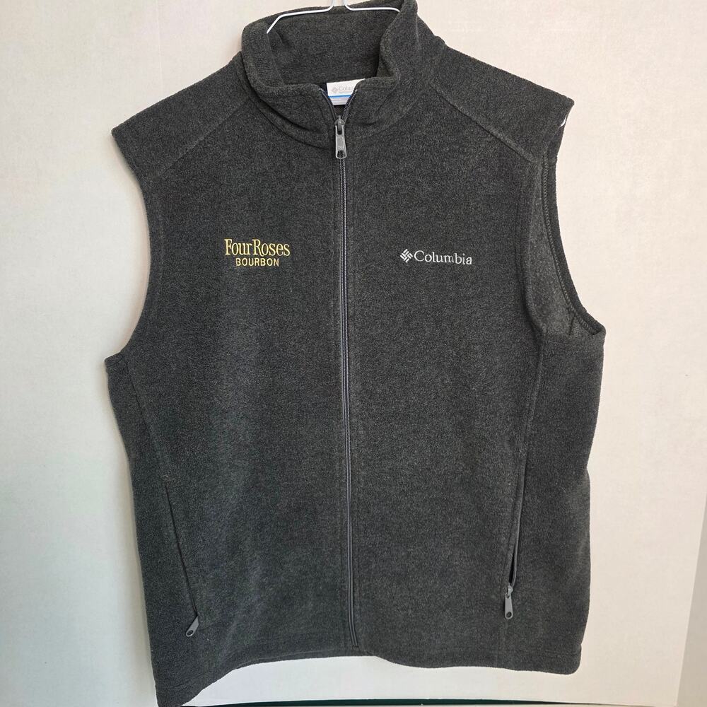 Columbia Grey Full Zip Vest eith Four Roses Bourbon embroidery, Men's Medium